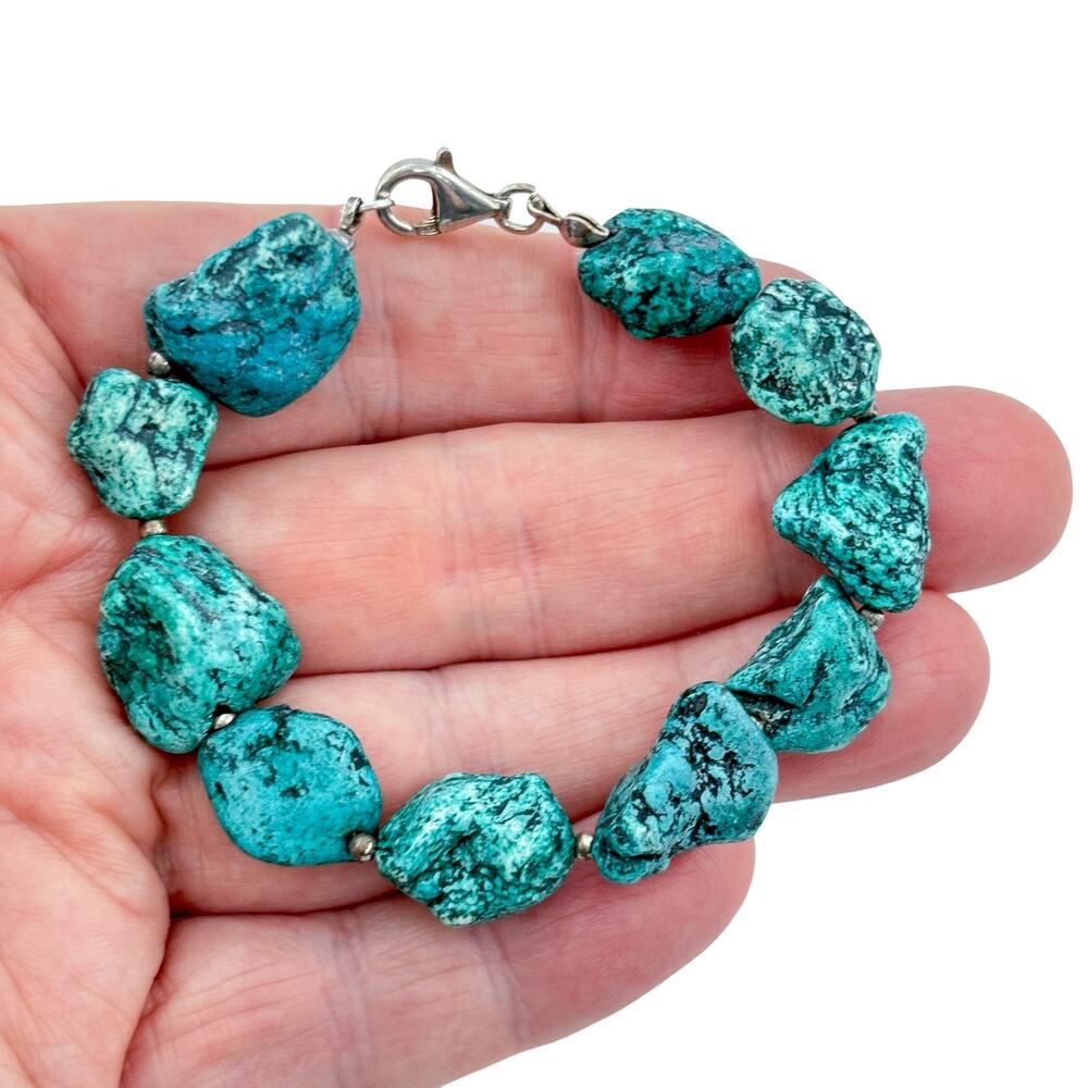 Vintage Sterling Silver 925 Turquoise Nugget Bracelet 7"